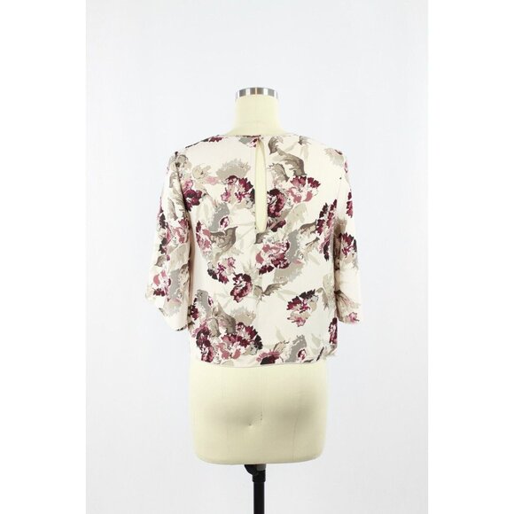 Aritzia WILFRED Cambrai Purple Matte Crepe Bell Sleeve Cropped Blouse, Size XS - Picture 3 of 10